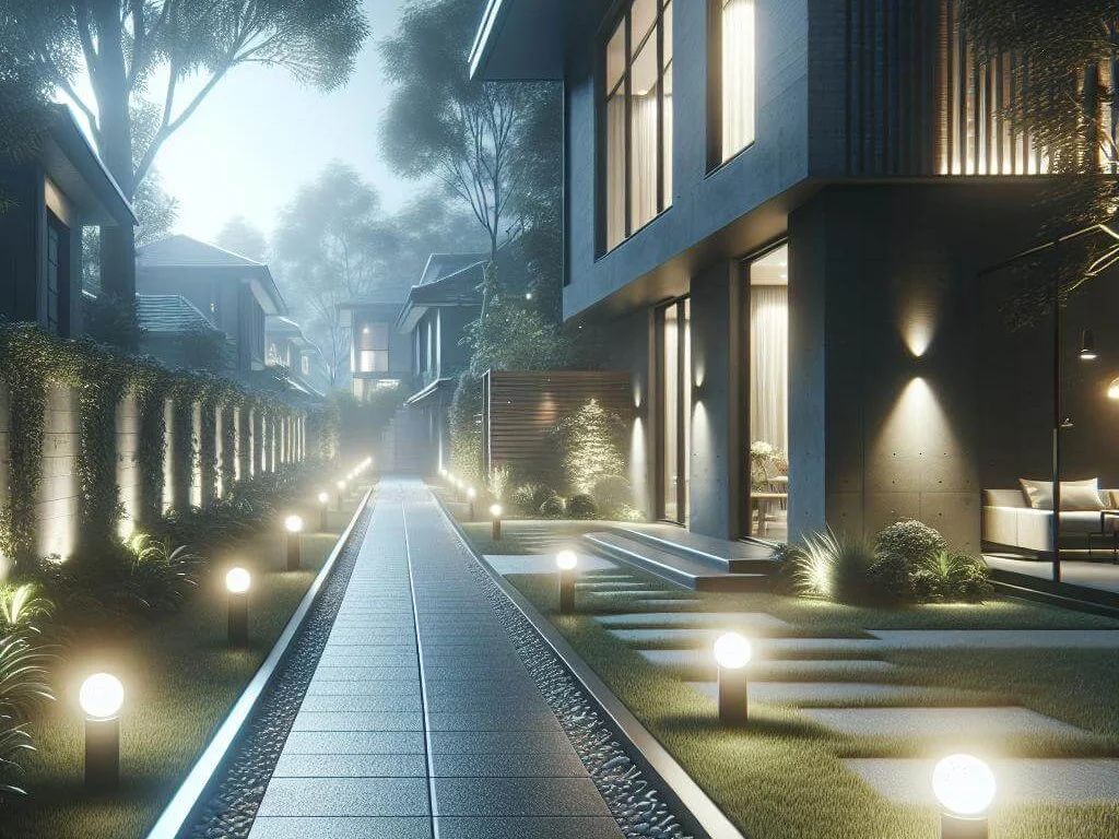 Ein beleuchteter Weg draußen schafft zusätzlich eine einladende und sichere Atmosphäre bei Nacht