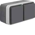 Berker 47753525 Aufputzsteckdose SCHUKO 2-fach waag. m. Klappdeckel, 4 Schieber, W.1, grau matt 
