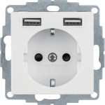Berker 48036089 SCHUKO Unterputz Steckdose 1-fach mit USB A-A, Q.x/Q.9, polarweiß samt 