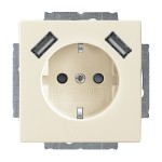Busch-Jaeger 2CKA002011A6269 SCHUKO® USB-Steckdosen-Einsatz Safety+ mit USB A/A elfenbeinweiß - Plattform 63 