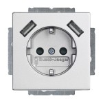Busch-Jaeger 2CKA002011A6271 SCHUKO® USB-Steckdosen-Einsatz Safety+ mit USB A/A alusilber - Plattform 63 