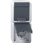**Gira 078030 Schuko-Doppelsteckdose 16A 250V senkrecht mit Klappdeckel WG AP Grau 