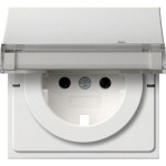 Gira 1446112 Abdeckung für Schuko-Steckdose 16A 250V mit Klappdeckel Beschriftungsfeld und erhöhten Berührungsschutz (Shutter) Reinweiß glänzend 