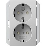 Gira 2735015 SCHUKO-Doppelsteckdose 16 A 250 V~ mit erhöhtem Berührungsschutz für Unterputz-Gerätedose 1,5fach, grau 
