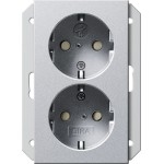 Gira 273526 SCHUKO-Doppelsteckdose 2-fach mit erhöhtem Berührungsschutz Safety Plus für Unterputz-Gerätedose 1,5fach Alu 