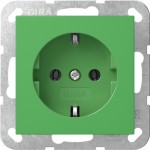 Gira 4455107 SCHUKO-Steckdose 16 A 250 V~ mit grün glänzendem Thermoplastsockel und stabilem Stahltragring 