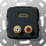 Gira 567310 Einsatz mit Cinch Audio- und HDMI-Kupplung in Schwarz. Nur für Schraubbefestigung 