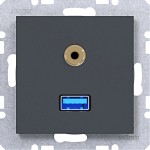 Hager WAF4381AT USB/3,5 mm Audio Steckdose, A.x/C.x, anthrazit matt, lackiert 