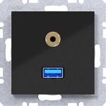 Hager WAF4381BG USB/3,5 mm Audio Steckdose, A.x/C.x, nachtschwarz glänzend 