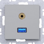 Hager WAF4381TA USB/3,5 mm Audio Steckdose, A.x/C.x, titan metallisch, lackiert 