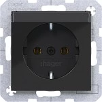 Hager WAS1101BG Steckdose SCHUKO, Beschriftungsfeld, Steckklemmen, A.x/C.x, nachtschwarz glänz 