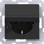 Hager WAS1112BG Steckdose SCHUKO mit Klappdeckel, Feder, arret., IP44 fähig, St.kl, A./C., sw gl 