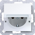 Hager WAS1112WG Steckdose SCHUKO mit Klappdeckel, Feder, arret., IP44 fähig, St.kl, A./C., lw gl 