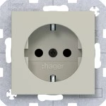Hager WAS1200C15 Steckdose SCHUKO, erhöhter Berührungsschutz, Steckklemmen, A.x/C.x, pebble, matt 