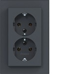 Hager WAS2175AT Doppelsteckdose SCHUKO m. Abdeckplatte, hoch, Steckklemmen, A.1, ant matt lack 