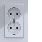Hager WAS2175TA Doppelsteckdose SCHUKO mit Abdeckplatte, hoch, Steckklemmen, A.1, titan mt lack 