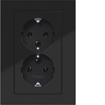 Hager WAS2177BG Doppelsteckdose SCHUKO mit Abdeckplatte, hoch, Steckklemmen, A.8, n.schwarz gl 
