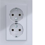 Hager WAS2177TA Doppelsteckdose SCHUKO mit Abdeckplatte, hoch, Steckklemmen, A.8, titan mt lack 