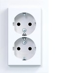Hager WAS2275WG Doppelsteckd. SCHUKO m. Abdeckpl., ho., erh. Ber.schutz, St.-kl., 1, liweiß gl 