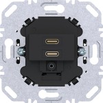 Hager WAS4155BM USB Ladesteckdose Typ C 2fach PD 20 W, schwarz matt, UP, für Z.stück TAE A.x/C.x 