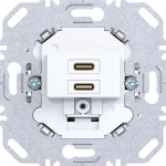 Hager WAS4155WM USB Ladesteckdose Typ C 2fach PD 20 W, weiß matt, UP, für Z.stück TAE A.x/C.x 