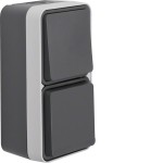 Hager WNC080 Kombination Wechselschalter/Steckdose Aufputz SCHUKO mit Klappdeckel W.1, grau