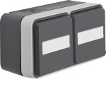 Hager WNC145 SCHUKO AP Doppelsteckdose waagerecht, Klappdeckel + Beschriftungsfeld W.1, grau 