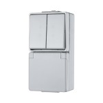 JUNG 675W SCHUKO®-Steckdose 16 A 250 V ~ mit Serienschalter 10 AX 250 V ~, senkrecht, IP 44, WG 600 