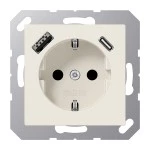 JUNG A1520-15CA SCHUKO®-Steckdose, 16 A 250 V ~, mit USB-Ladegerät, 1 x Typ A + 1 x Typ C, SAFETY+, Serie AS, weiß 