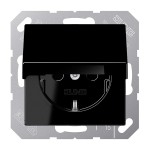 JUNG A1520KIKLSW SCHUKO®-Steckdose, 16 A 250 V ~, SAFETY+, Klappdeckel, Duroplast, Serie A, schwarz 