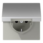JUNG AL1520NKL SCHUKO®-Steckdose, 16 A 250 V ~, ohne Krallen, Klappdeckel, Serie LS, Aluminium 