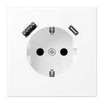 JUNG LS1520-15CAWWM SCHUKO®-Steckdose, 16 A 250 V ~, mit USB-Ladegerät, 1 x Typ A + 1 x Typ C, SAFETY+, Serie LS, schneeweiß matt 