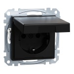 Merten SCHUKO-Steckdose mit Klappdeckel, Berührungsschutz, Steckklemmen, schwarz matt, System M 