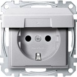 Merten SCHUKO-Steckdose mit Klappdeckel, Berührungsschutz, Steckklemmen, aluminium, System M 