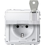 Merten SCHUKO-Steckdose, Klappdeckel, Schriftfeld, abschließbar, versch. Schließungen, BRS, Steckklemmen, polarweiß, AQUADESIGN 