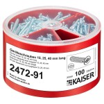 Kaiser 2472-91 Geräteschrauben-Box je 100 Schrauben Ø 3,2 x Länge 15/25/40 mm Kombi-Antrieb Pozidriv / Schlitz 300 Stück 
