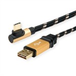 ROLINE 11.02.9061 GOLD USB 2.0 Kabel, USB A ST reversibel - USB C ST gewinkelt, 1,8 m 