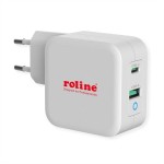 ROLINE 19.11.1041 USB Charger mit Euro-Stecker, 2 Port (Typ-A QC3.0, Typ-C PD), 65W 