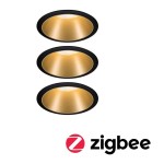 Paulmann 5142 Smart Home Zigbee Bundle Smart Home Zigbee 3.0 Einbauleuchte Cole Coin + Zigbee Cephei IP44 rund 88mm Coin 3x6W 3x470lm 230V dimmbar 2700K Schwarz/Gold matt 