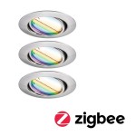 Paulmann 924.67 LED Einbauleuchte Smart Home Zigbee 3.0 Base Coin Basisset schwenkbar rund 90mm 20° 3x4,9W 3x420lm 230V dimmbar RGBW+ Eisen gebürstet 