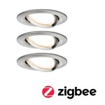 Paulmann 929.59 LED Einbauleuchte Smart Home Zigbee 3.0 Nova Plus Coin Basisset schwenkbar rund 84mm 50° Coin 3x6W 3x470lm 230V dimmbar 2700K Eisen gebürstet 
