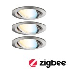 Paulmann 929.62 LED Einbauleuchte Smart Home Zigbee 3.0 Nova Plus Coin Basisset schwenkbar rund 84mm 50° Coin 3x6W 3x470lm 230V dimmbar Tunable White Eisen gebürstet 