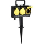 BACHMANN 394.175 Gartensteckdose mit Erdspieß, 3x CEE 7/3, IP44, Outdoor 