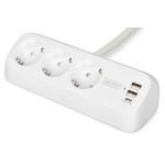Digitus DA-70626 3-fach Office-Steckdosenleiste mit 2x USB-A und 1x USB-C Anschlüssen, Weiß 
