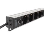 Digitus DN-95437 Steckdosenleiste mit Aluminiumprofil und Vorsicherung, 9-fach Schutzkontaktsteckdose, 2 m Zuleitung IEC C14 Stecker 