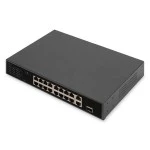 ASSMANN DN-95355 DIGITUS 16-Port Fast Ethernet PoE Netzwerkswitch, 19 Zoll, unmanaged, 2+1 Uplink Ports, RJ45 + SFP, 185 W, af/at 
